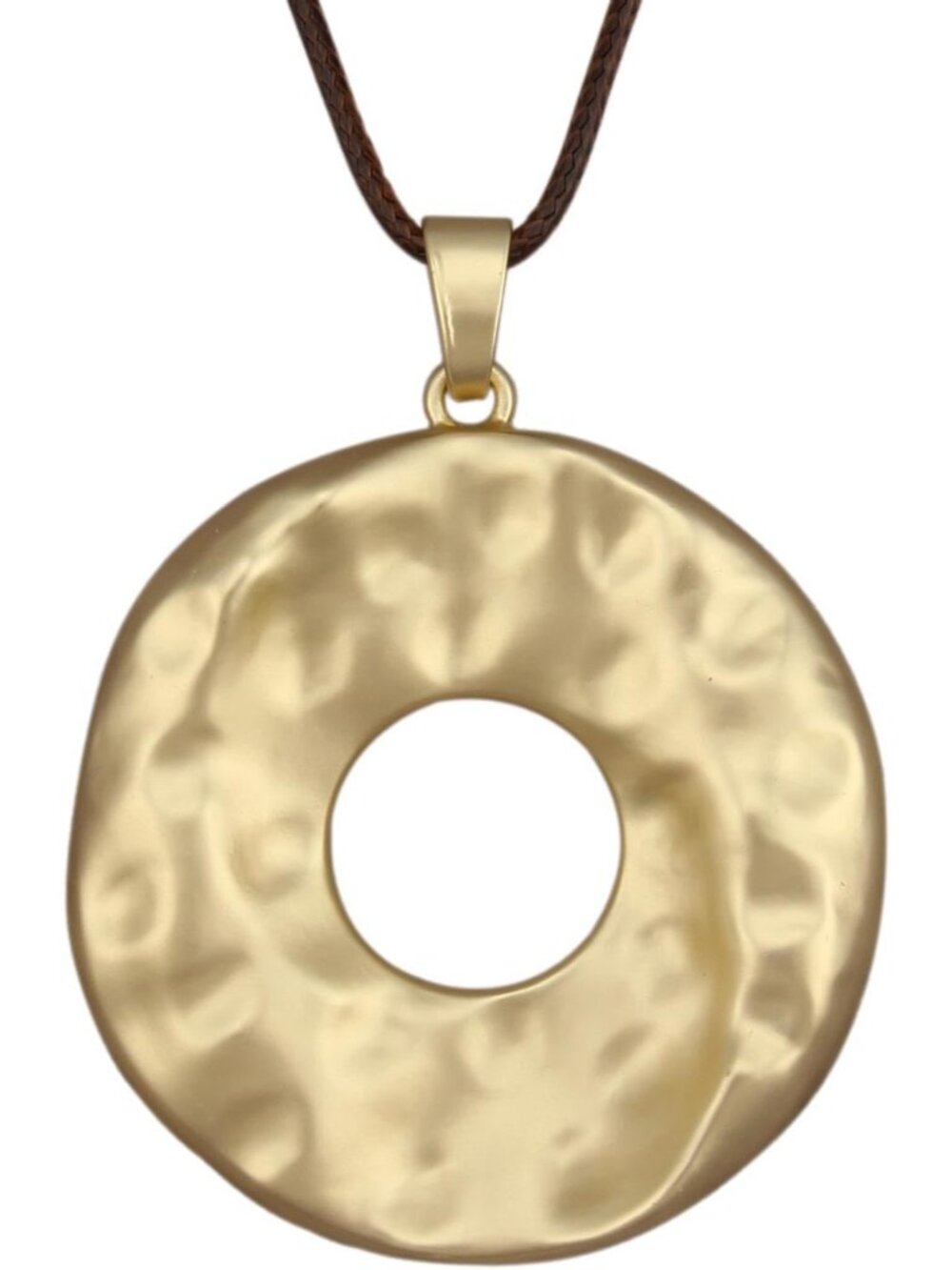 Women's Boho Gold Textured Disc Pendant Necklace Hammered Open Ring Choker